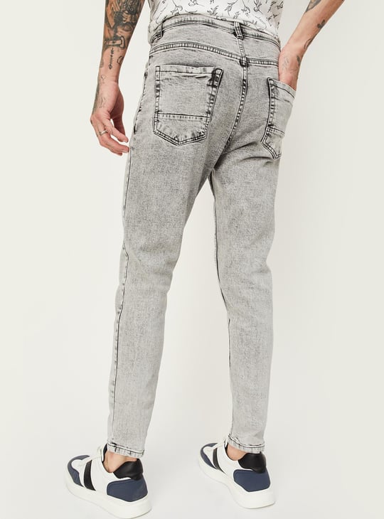 Men Carrot Fit Acid Washed Jeans - Main Image