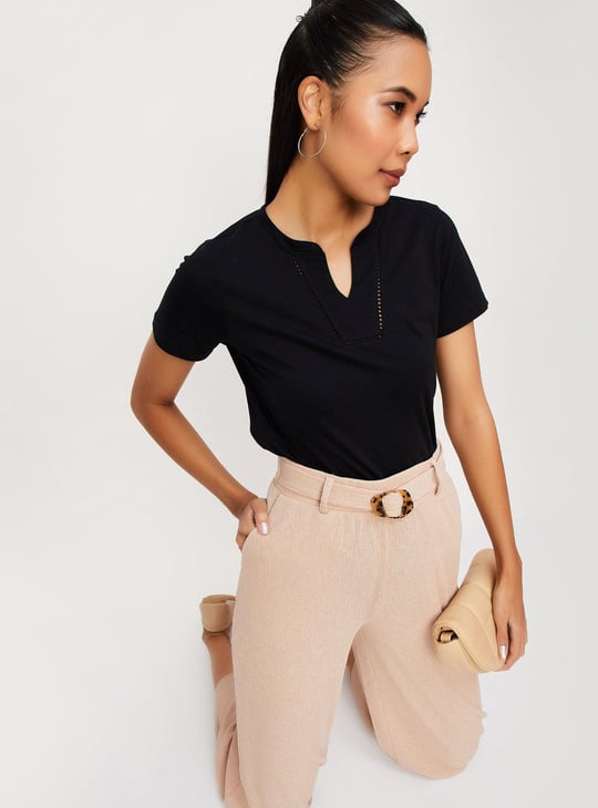 Women Solid Notched Neck Top
