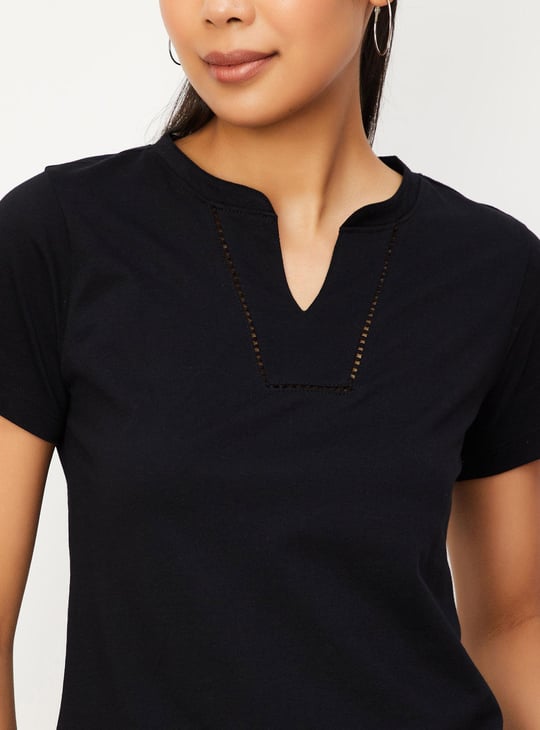 Women Solid Notched Neck Top