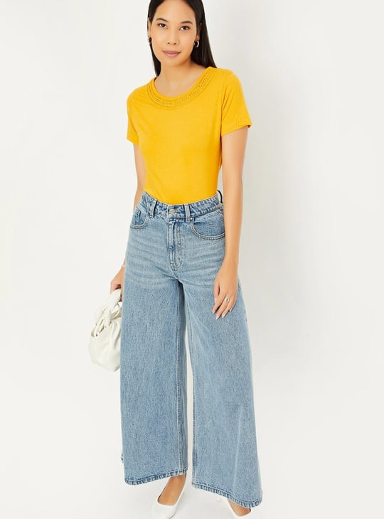 Women Lace Detail Blouson Top