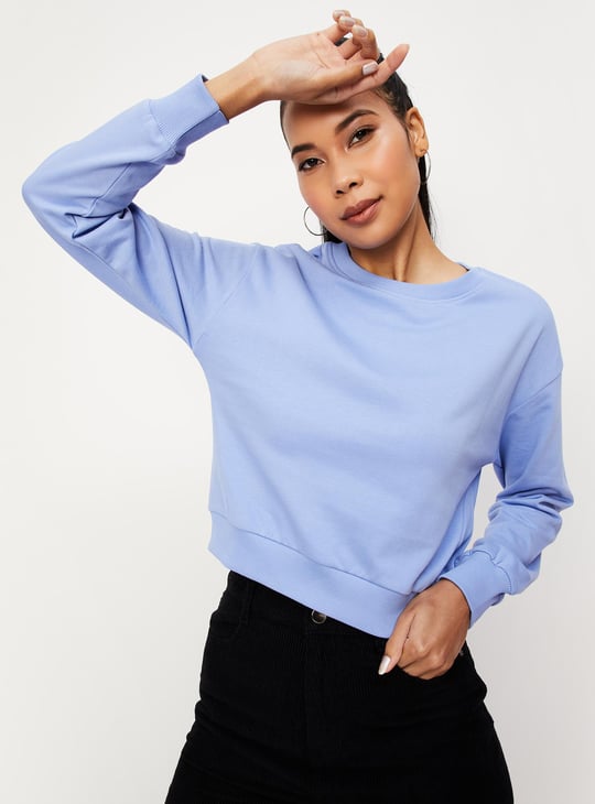 Women Solid Drop Shoulder Sweatshirt