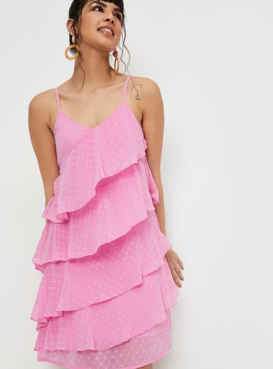 Women Ruffled Spaghetti Shift Dress
