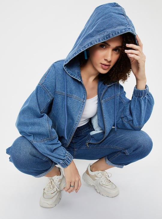 Ladies hooded denim jacket hotsell