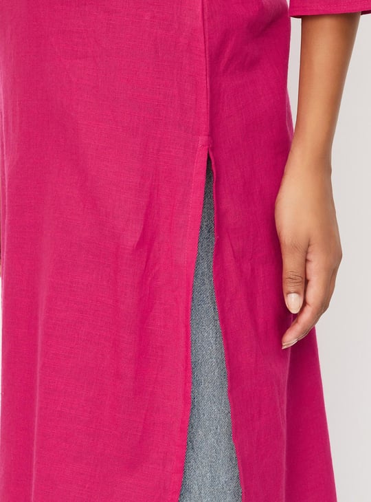 Women Woven Design Yoke Straight Kurta