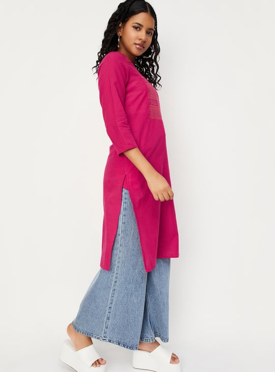 Women Woven Design Yoke Straight Kurta