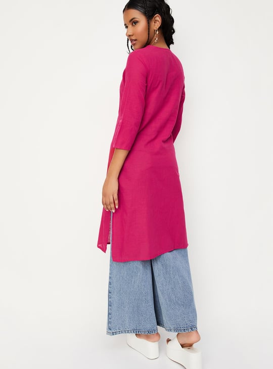 Women Woven Design Yoke Straight Kurta