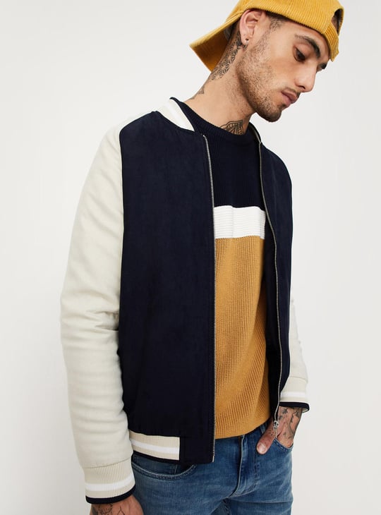 Men Colourblocked Bomber Jacket