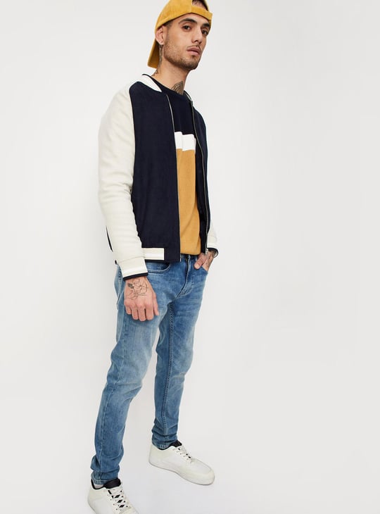 Men Colourblocked Bomber Jacket
