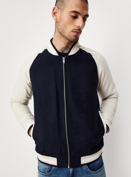 Men Colourblocked Bomber Jacket