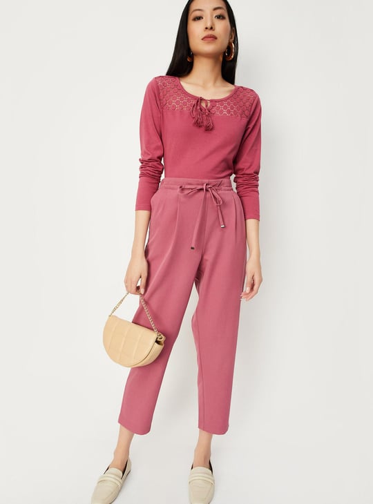 Women Crochet Yoke Tie-Up Top