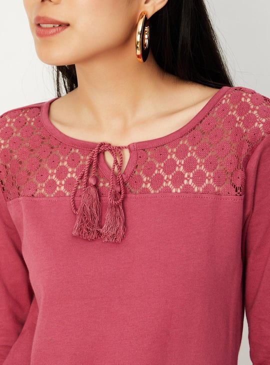 Women Crochet Yoke Tie-Up Top