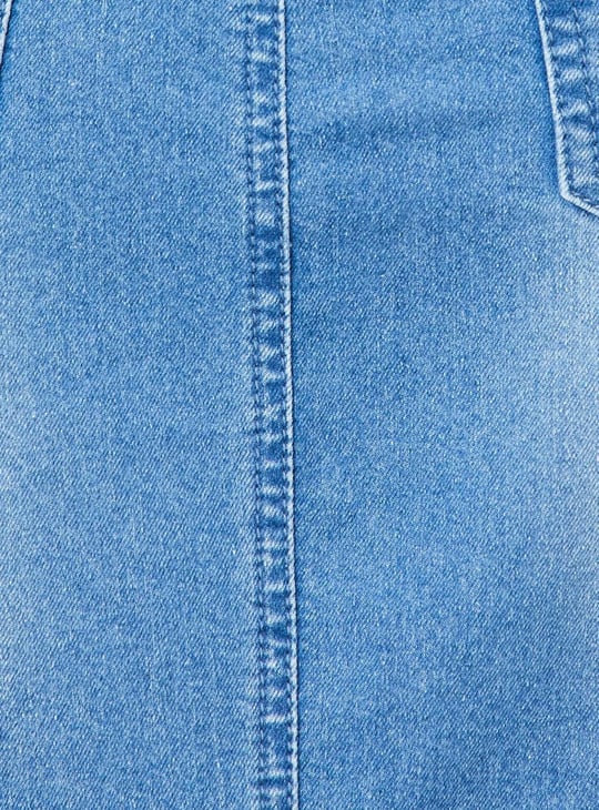 Women Washed Denim Midi Skirt