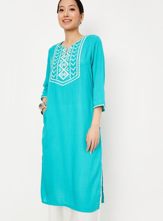 Women Embroidered Yoke Kurta with Pocket