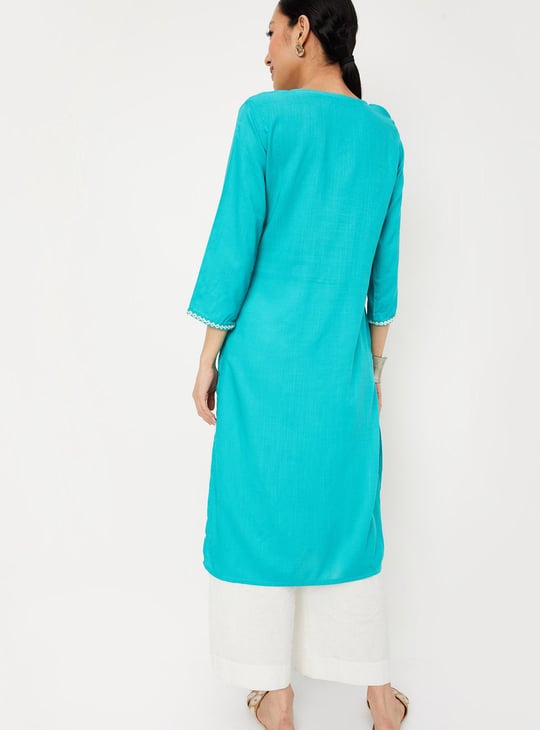 Women Embroidered Yoke Kurta with Pocket