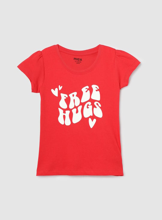 Girls Typographic Printed Pure Cotton T-shirt