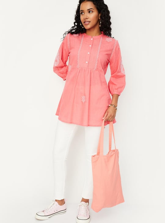 Women Embroidered Pintuck Tunic