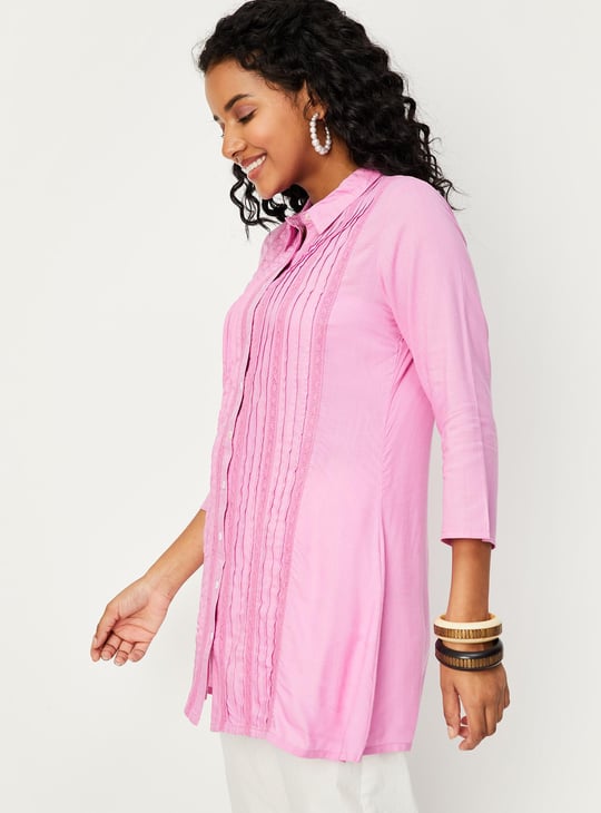 Women Pintuck Tunic with Lace Insets
