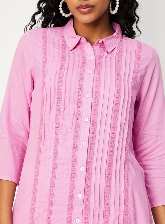 Women Pintuck Tunic with Lace Insets