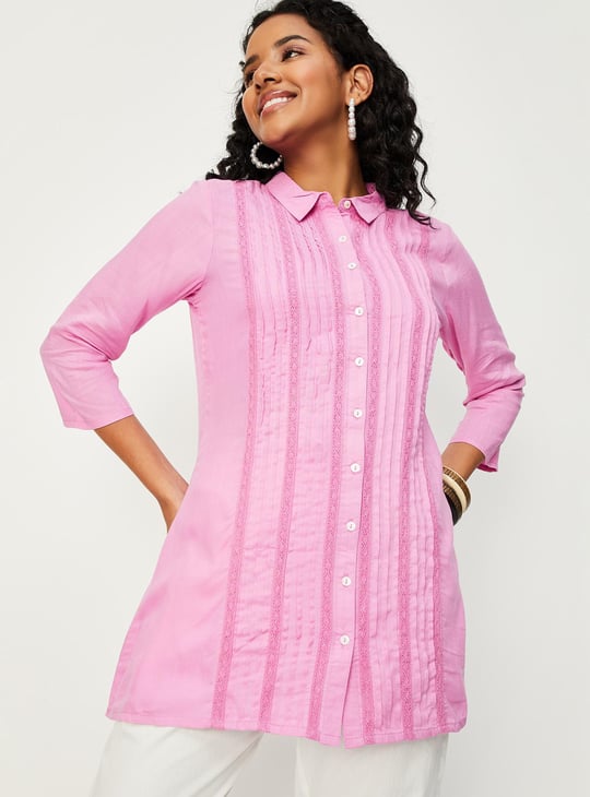 Women Pintuck Tunic with Lace Insets
