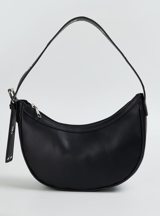Women Solid Crescent Bag with Grommet Strap