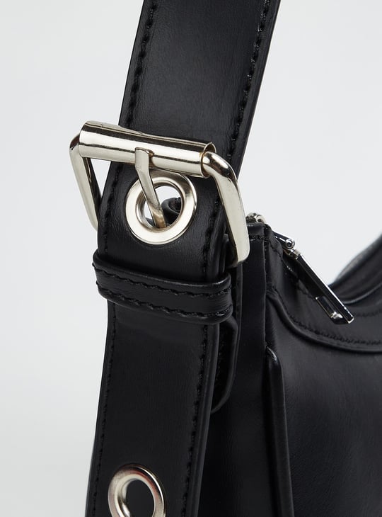 Women Solid Crescent Bag with Grommet Strap