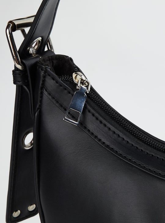 Women Solid Crescent Bag with Grommet Strap