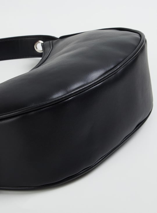 Women Solid Crescent Bag with Grommet Strap