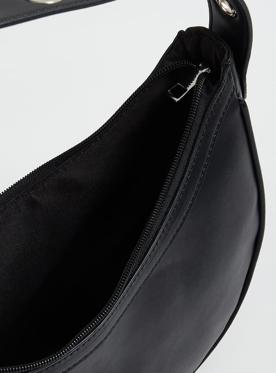 Women Solid Crescent Bag with Grommet Strap