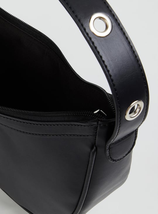 Women Solid Crescent Bag with Grommet Strap