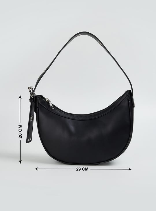 Women Solid Crescent Bag with Grommet Strap