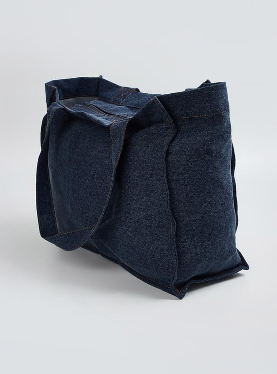 Women Denim Shopper Bag with Grommets