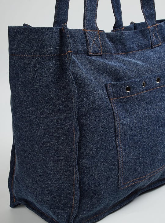 Women Denim Shopper Bag with Grommets