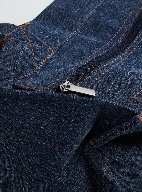 Women Denim Shopper Bag with Grommets
