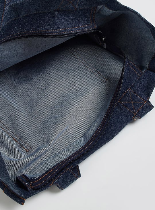 Women Denim Shopper Bag with Grommets