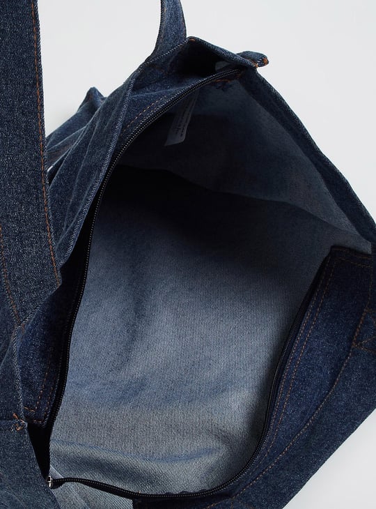 Women Denim Shopper Bag with Grommets
