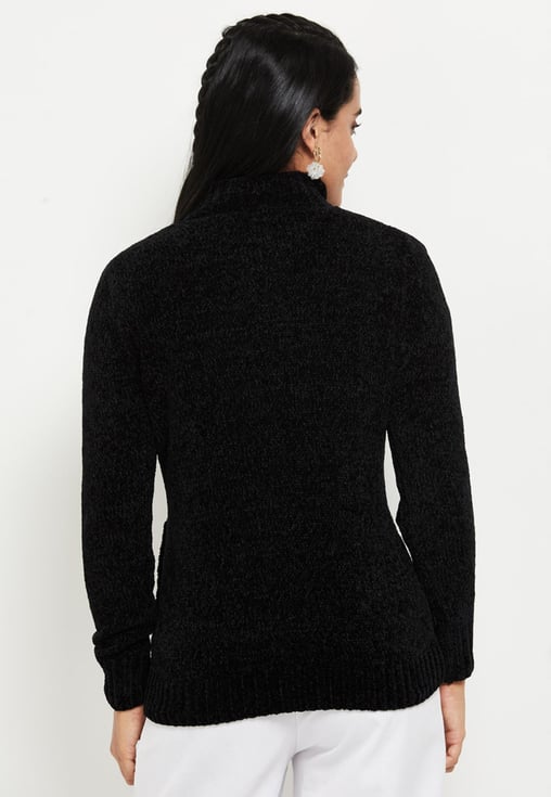 Buy Women Textured Knit High Neck Zip Cardigan Online at just Rs