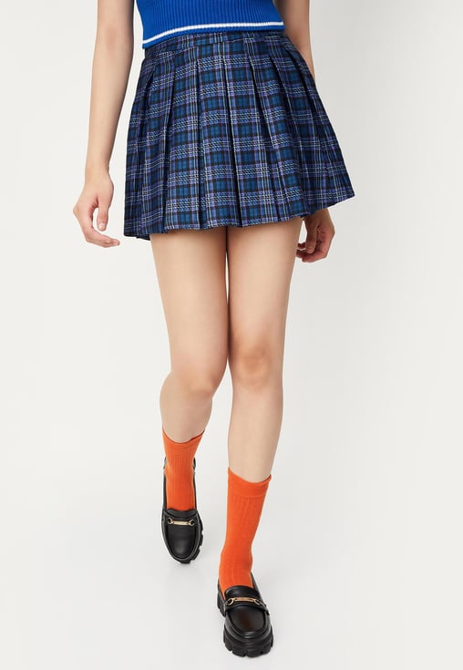 Buy URB_N Women Checked Pleated Mini Skirt Online at just Rs