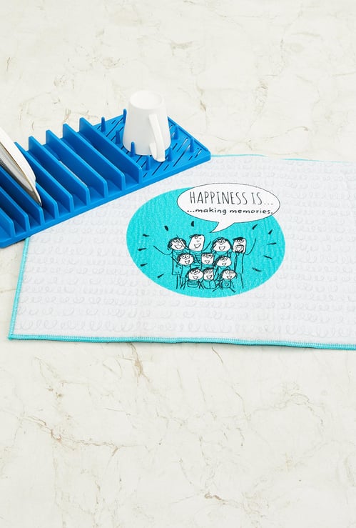 Happiness Printed Dish Drying Mat with Dish Rack