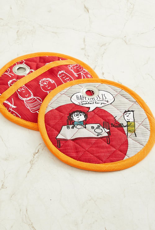 Happiness Printed Pot Holder - Set of 2