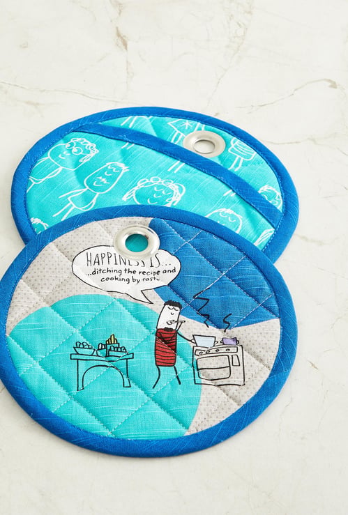 Happiness Printed Pot Holder - Set of 2