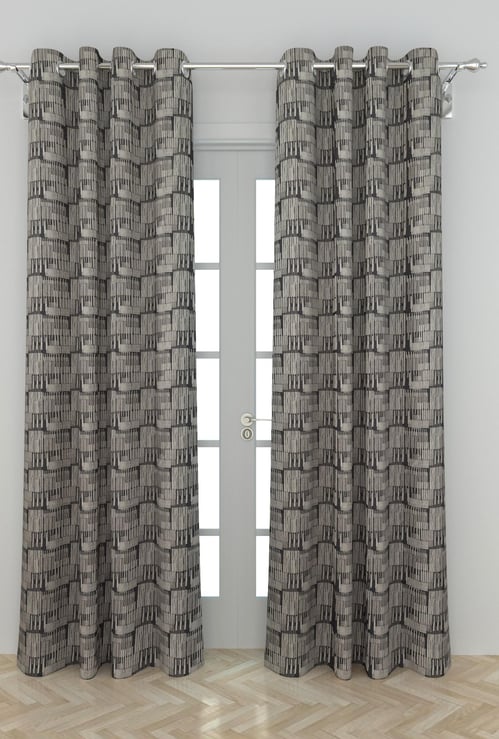 Grey Radiance Jacquard Door Curtain with Chrome Eyelets - Set of 2 - 110 x 225 cm