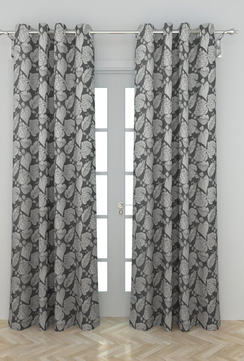 Medley Home Spun Jacquard Door Curtain with Chrome Eyelets - Set of 2 - 110 x 225 cm