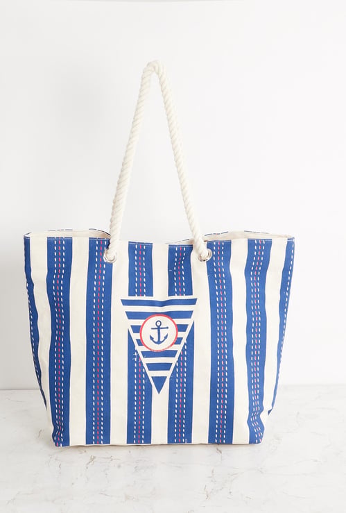 Corsica Striped Cotton  Canvas Shopping Tote Bag