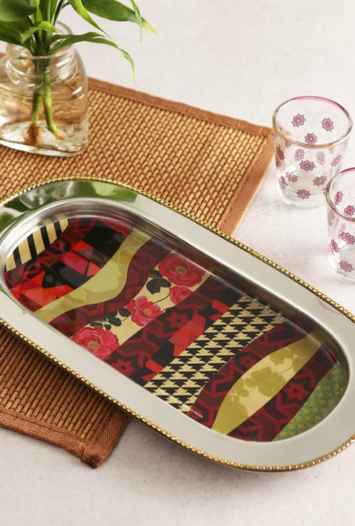 INDIA CIRCUS Geometrical Straps Steel Serving Tray