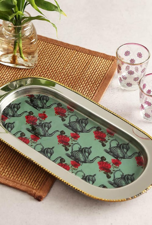 INDIA CIRCUS Mystic Rose Kettles Steel Serving Tray