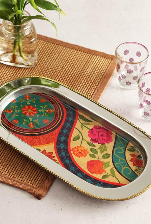 INDIA CIRCUS Floral Printed Steel Serving Tray