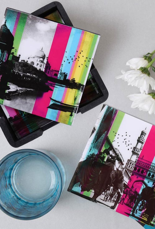 INDIA CIRCUS Agra Daily 6-Pc Table Coaster with Stand