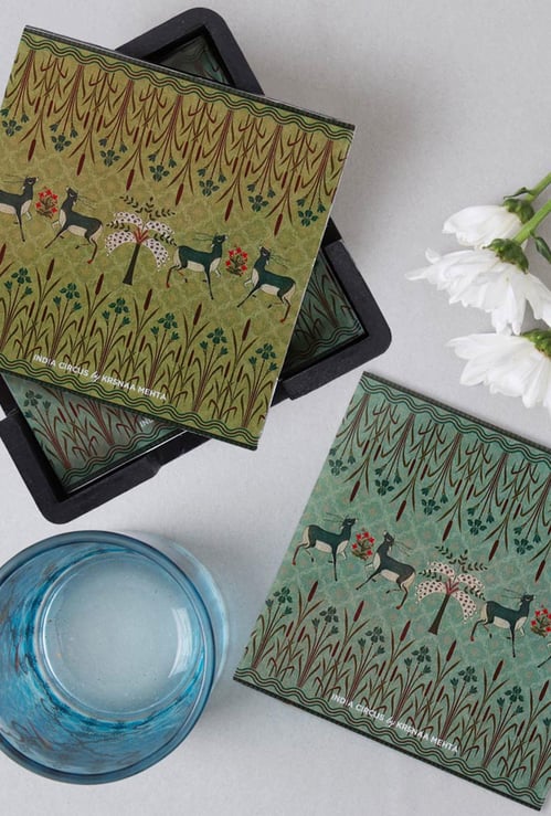 INDIA CIRCUS Mirroring Deer Garden Table Coaster - Set of 6