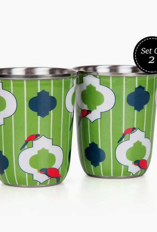INDIA CIRCUS Peeking Parrots Printed Small Steel Tumbler - Set of 2