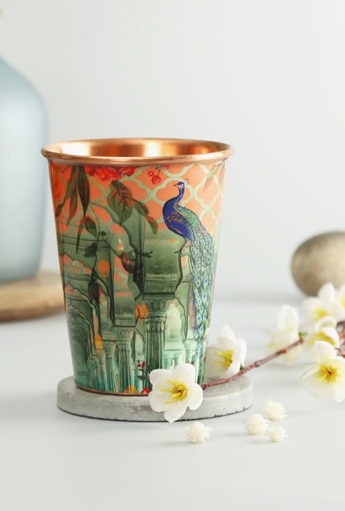 INDIA CIRCUS Peacock Dwar Printed Copper Tumbler